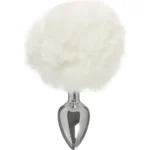 White Fluffy Bunny Tail Anal Plug