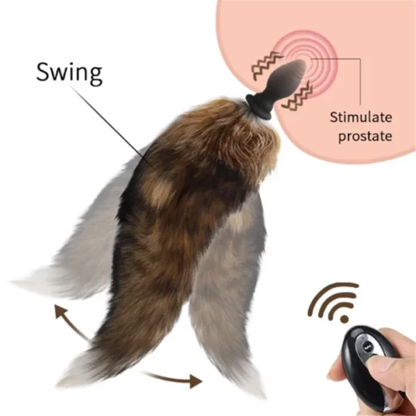 10 Speed Wireless Remote Vibrating Fox Tail Anal Plug Sex Toys Silicone